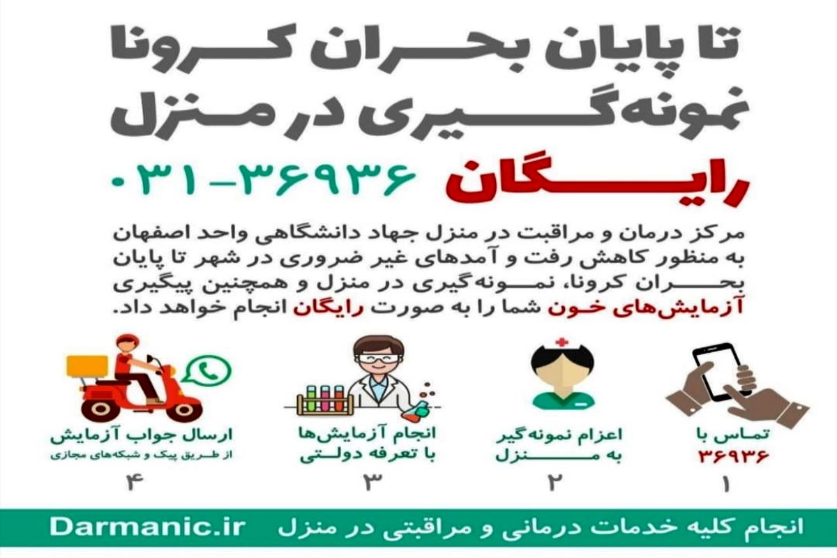 حضور بر بالین بیمار و انجام نمونه گیری در منزل در روزهای بحرانی