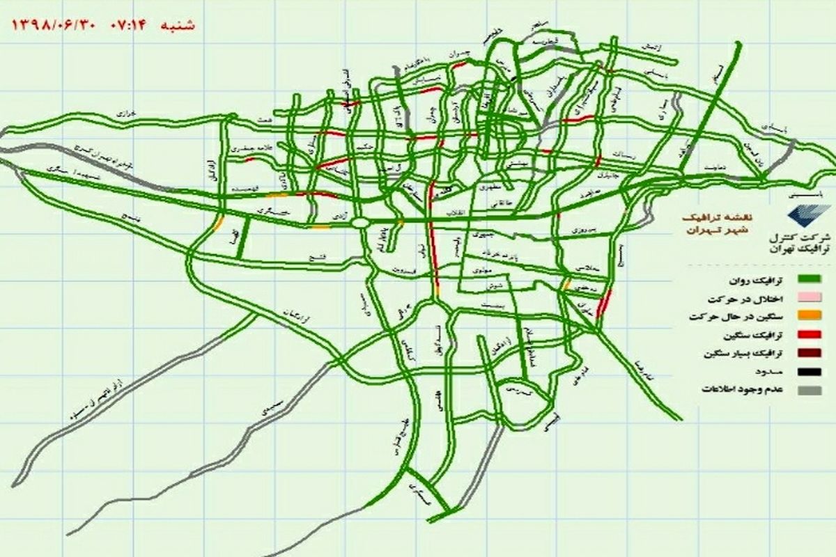 وضعیت ترافیکی معابر بزرگراهی پایتخت در آخرین شنبه تابستان ۹۸