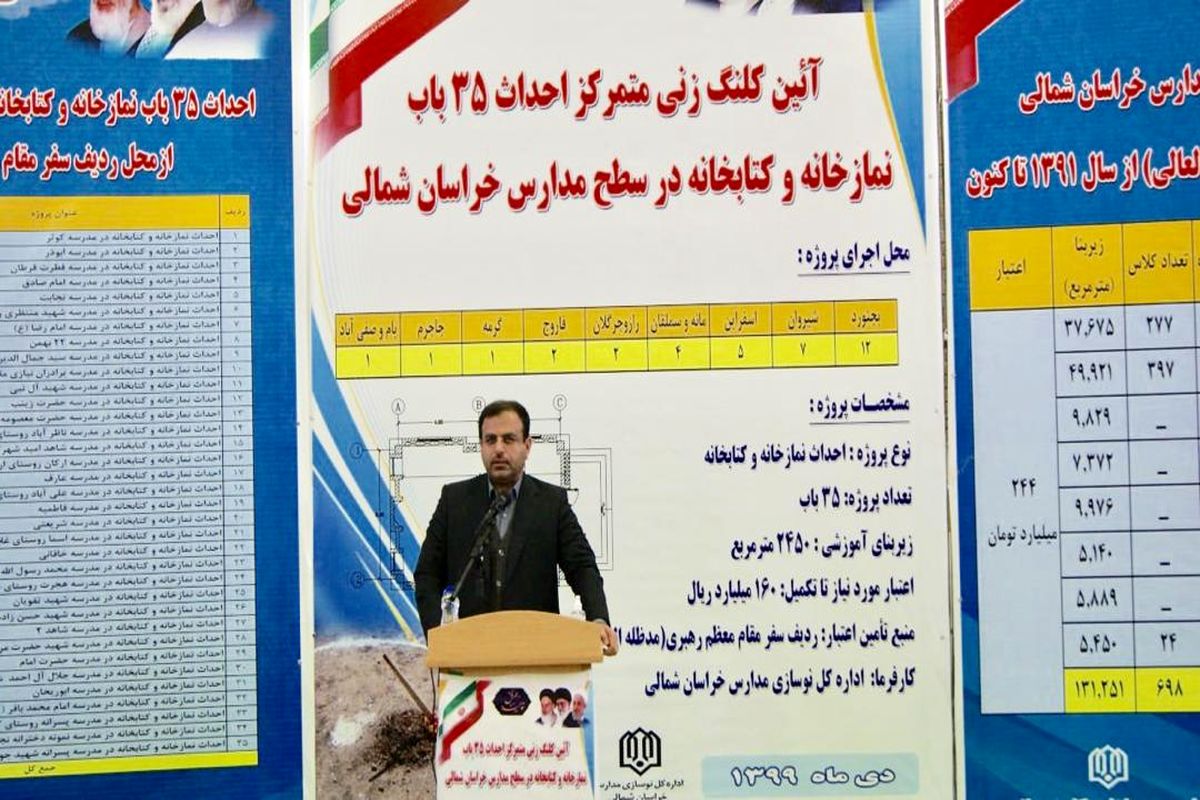 کلنگ احداث ۳۵ باب نمازخانه و کتابخانه مدارس با اعتبار ۱۶۰ میلیارد ریال زده شد