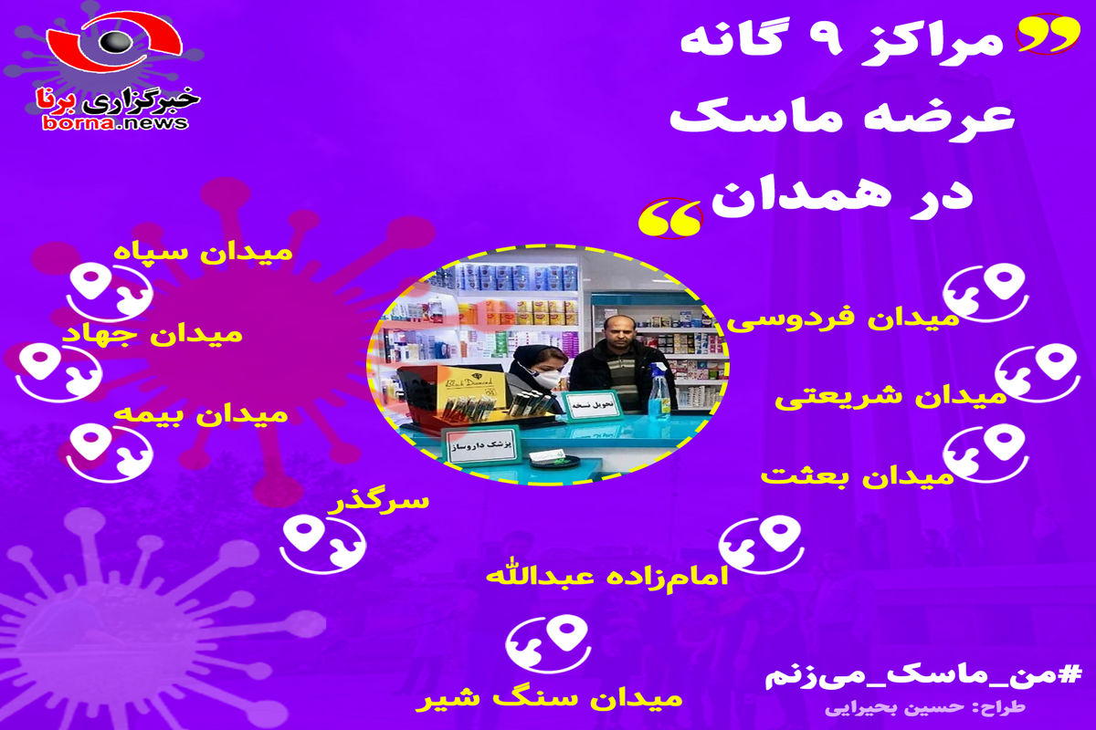 مراکز ۹ گانه عرضه ماسک در همدان