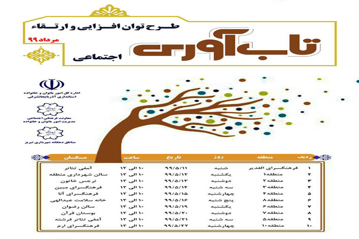 طرح توان افزایی و ارتقاء تاب آوری اجتماعی در مراکز فرهنگی شهرداری تبریز برگزار می شود