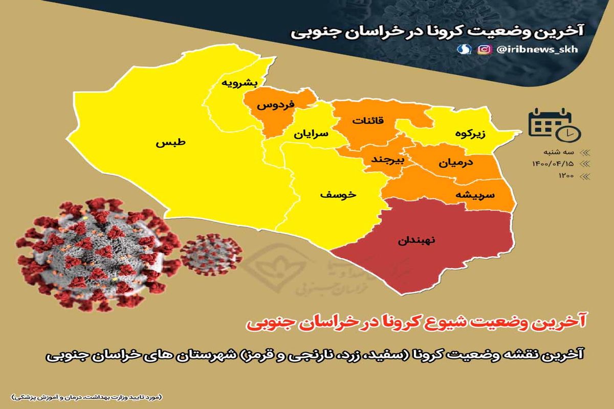 افزایش تعداد شهرستان‌های پر خطر کرونایی در خراسان جنوبی