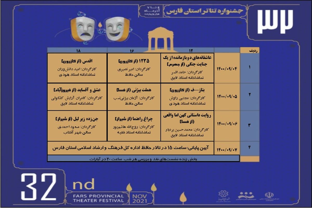 اعلام برنامه‌های سی و دومین دوره جشنواره استانی تئاتر فارس