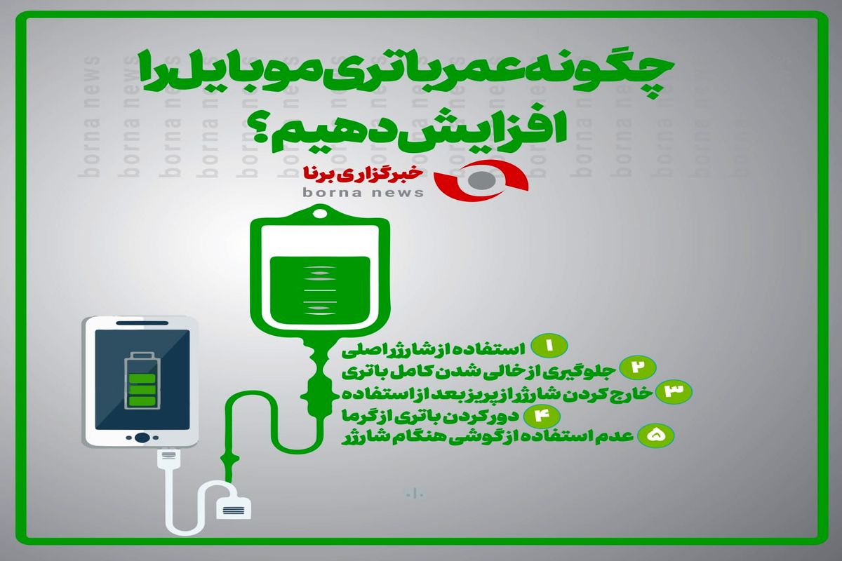 عوامل افزایش عمر باتری موبایل+اینفوگرافی