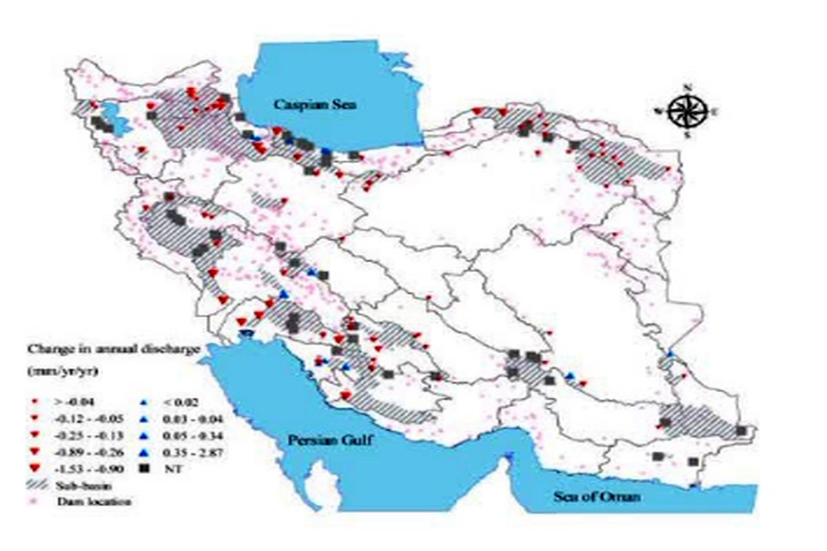 یافته‌های محققان دانشگاه تهران درباره درصد تغییرات میانگین سالانه جریان رودخانه‌ها در ایران