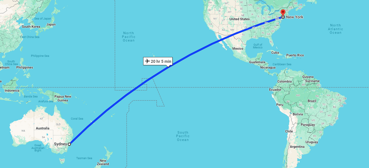 مسیر پرواز نیویورک به سیدنی ( طولانی ترین و خطرناک ترین مسیر جهان )